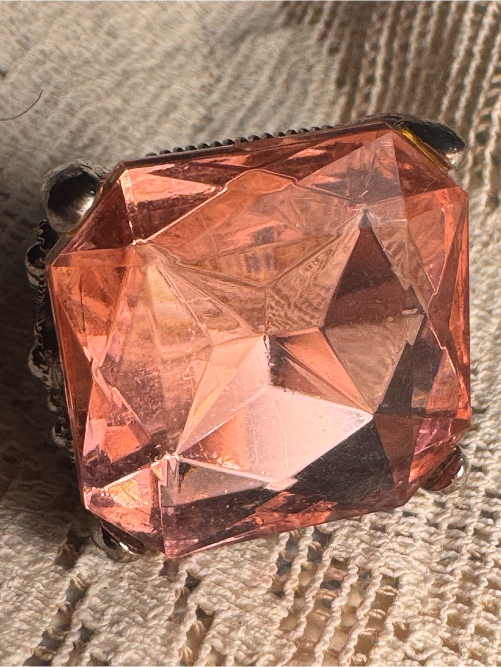Vintage Adjustable Cocktail Ring Pink Faceted Crystal Rhinestone Statement - Picture 4 of 7